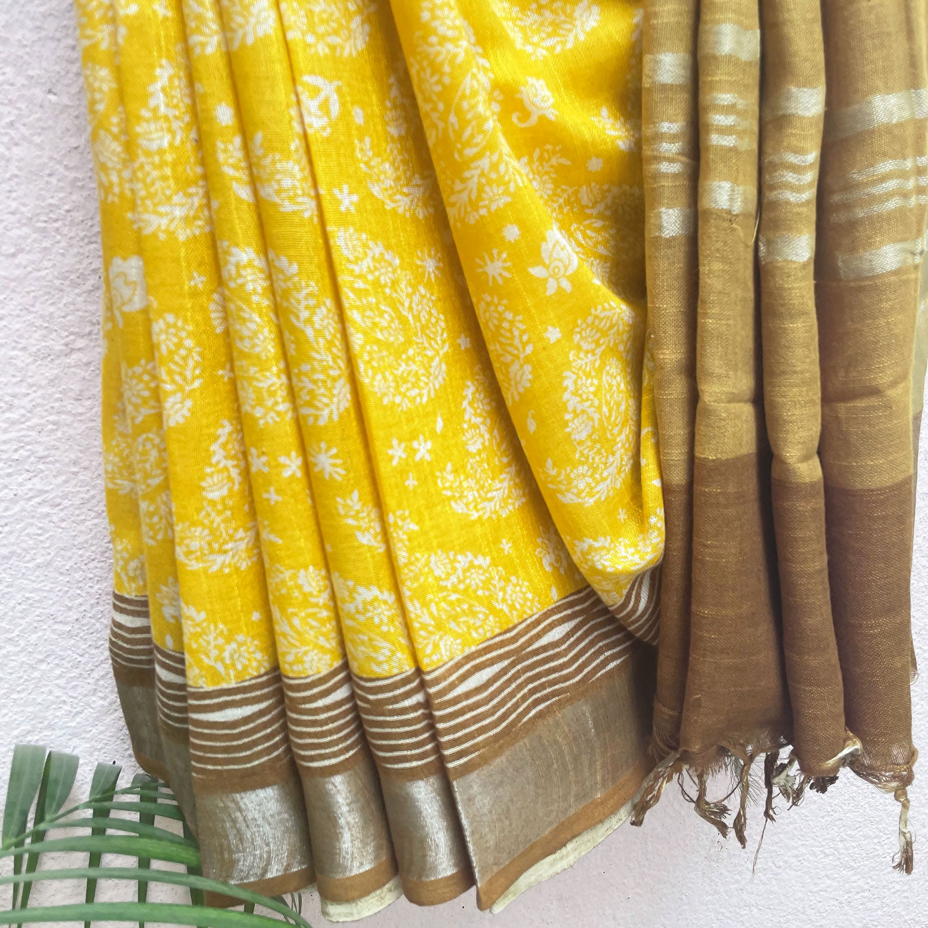 Blazing Yellow Organic Linen Saree