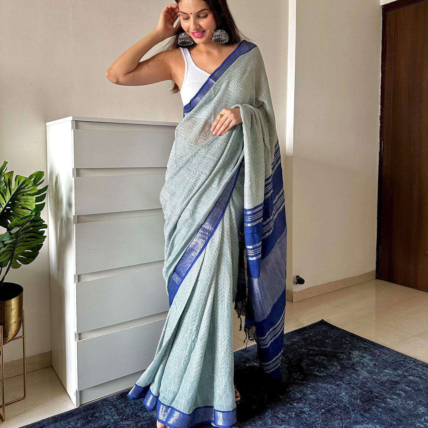 Cloudburst Organic Linen Saree