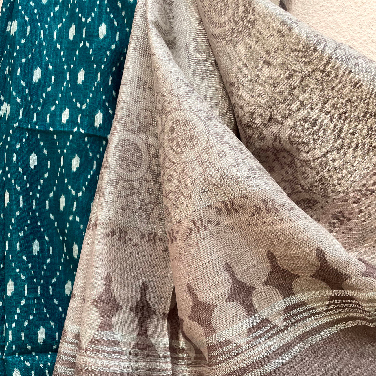 Teal Blue Argyle Organic Linen Saree