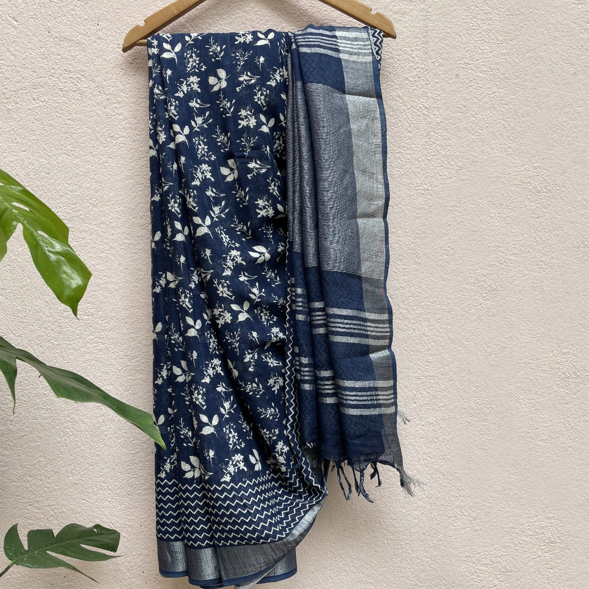 Indigo Blue Floral Print Saree