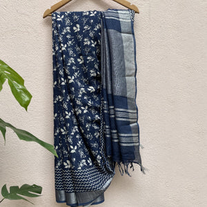 Indigo Blue Floral Print Saree