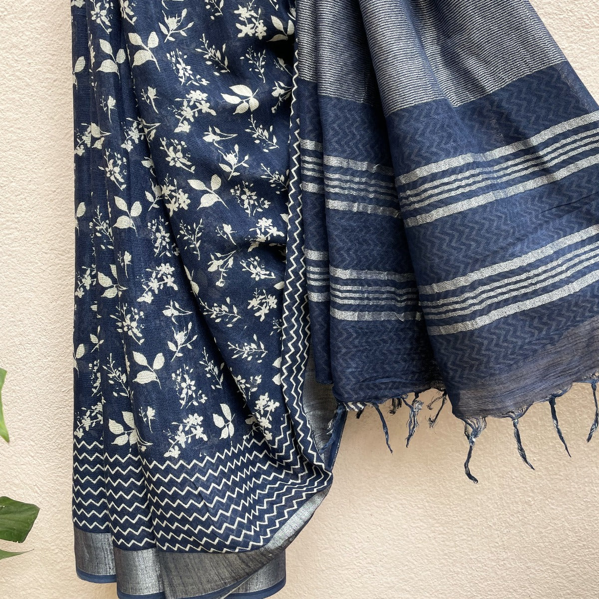 Indigo Blue Floral Print Saree