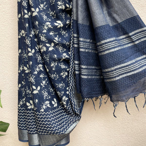 Indigo Blue Floral Print Saree