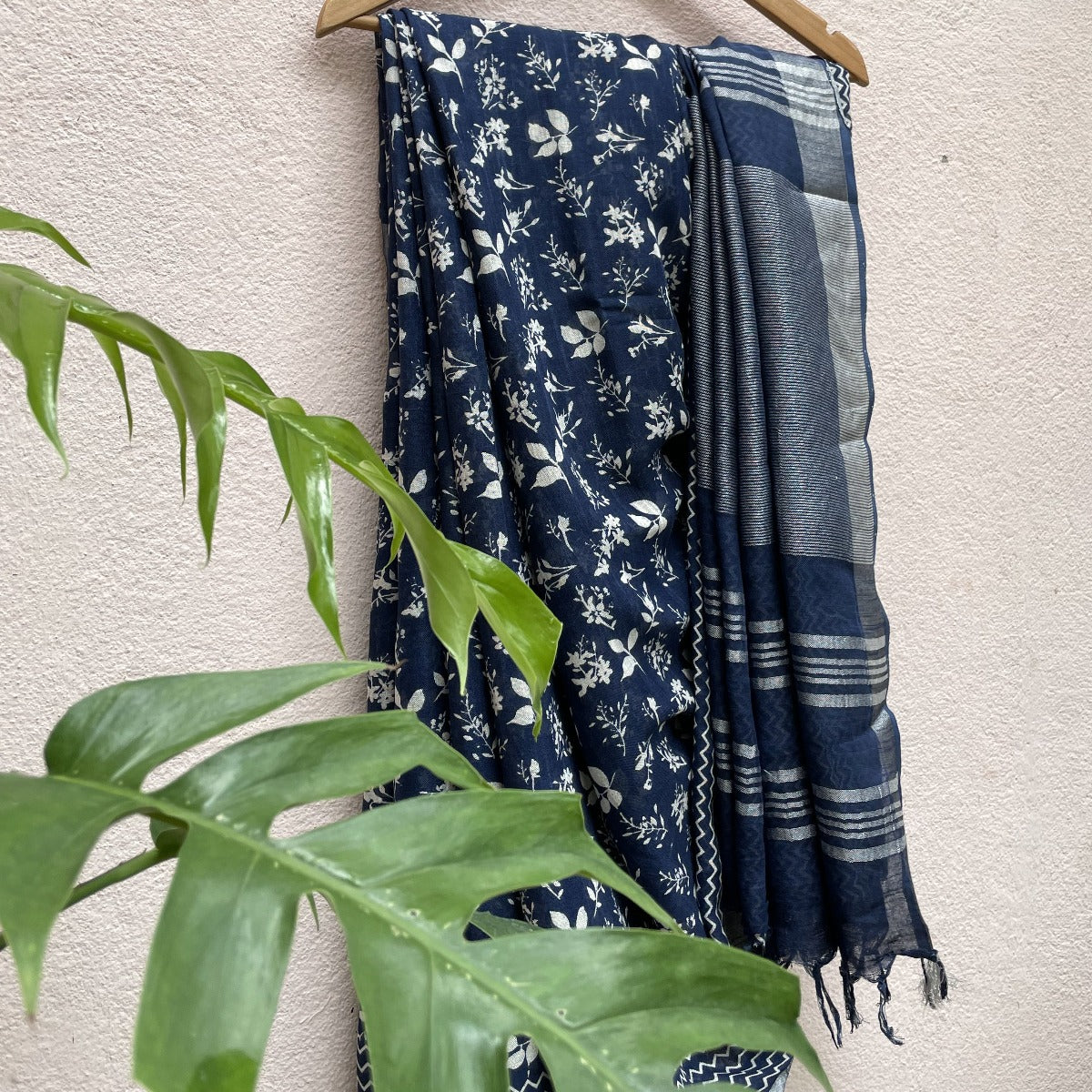 Indigo Blue Floral Print Saree