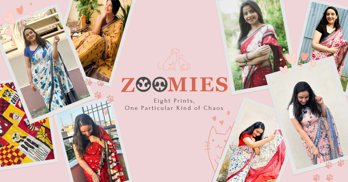 Zoomies Is Here: Cat & Dog Print Cotton Sarees for Pet Parents