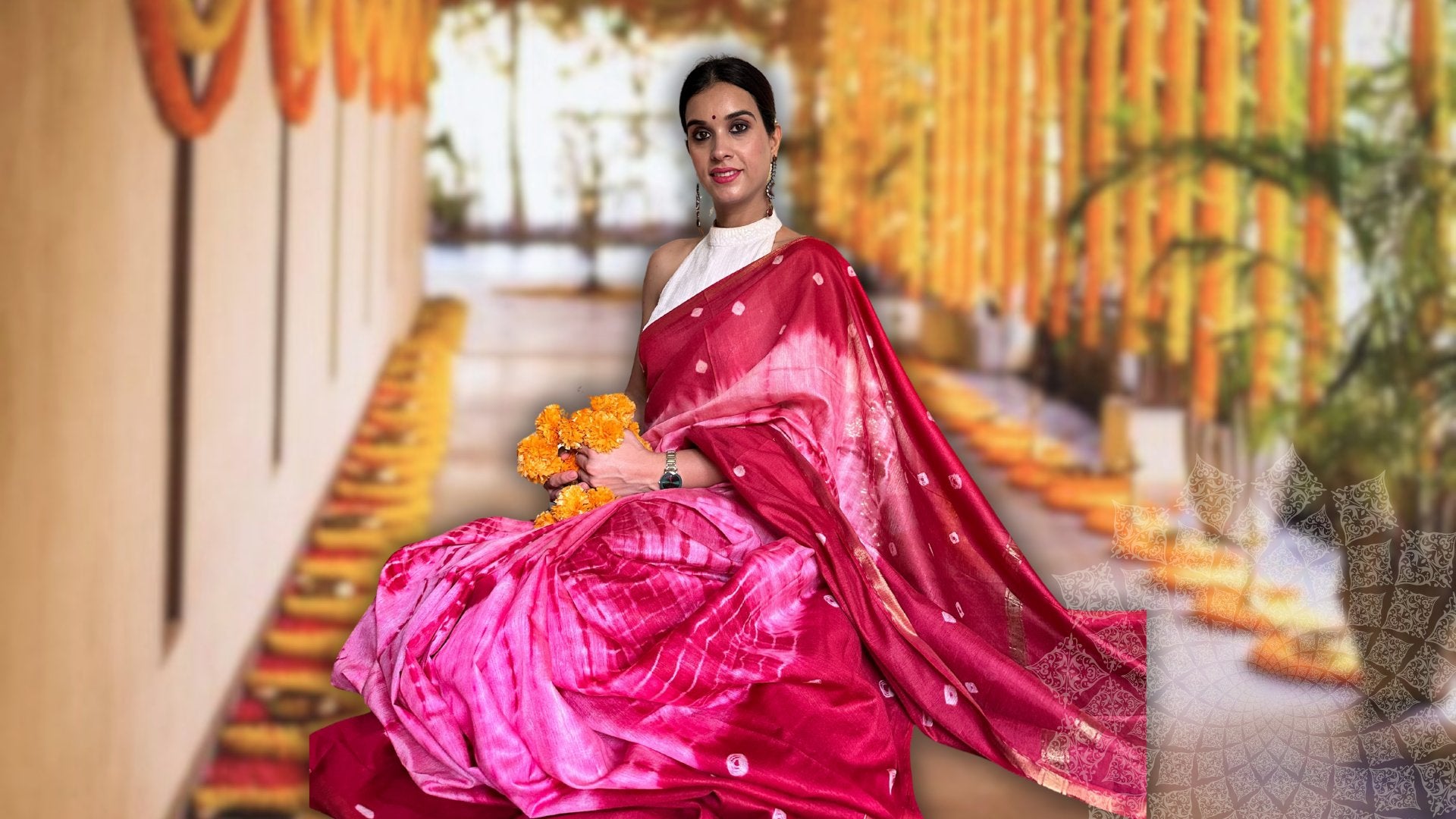 Shibori and Bandhani Hand Dyed Saree