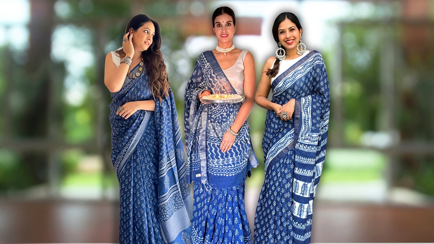 Indigo Cotton Linen Sarees
