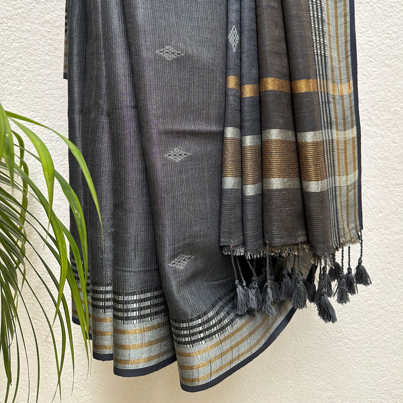 50 Shades of Grey Cotton Metallic Saree