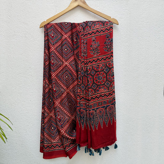 Aabaroo Handblock Printed Ajrakh Modal Silk Saree