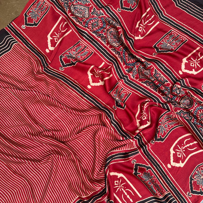 Aabaroo Handblock Printed Ajrakh Modal Silk Saree