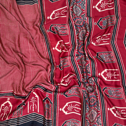 Aabaroo Handblock Printed Ajrakh Modal Silk Saree