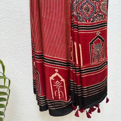 Aabaroo Handblock Printed Ajrakh Modal Silk Saree