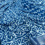Load image into Gallery viewer, Indigo Hand Block Cotton Linen Saree
