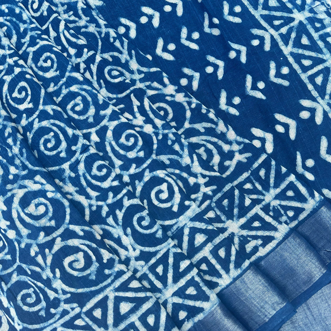 Indigo Hand Block Cotton Linen Saree