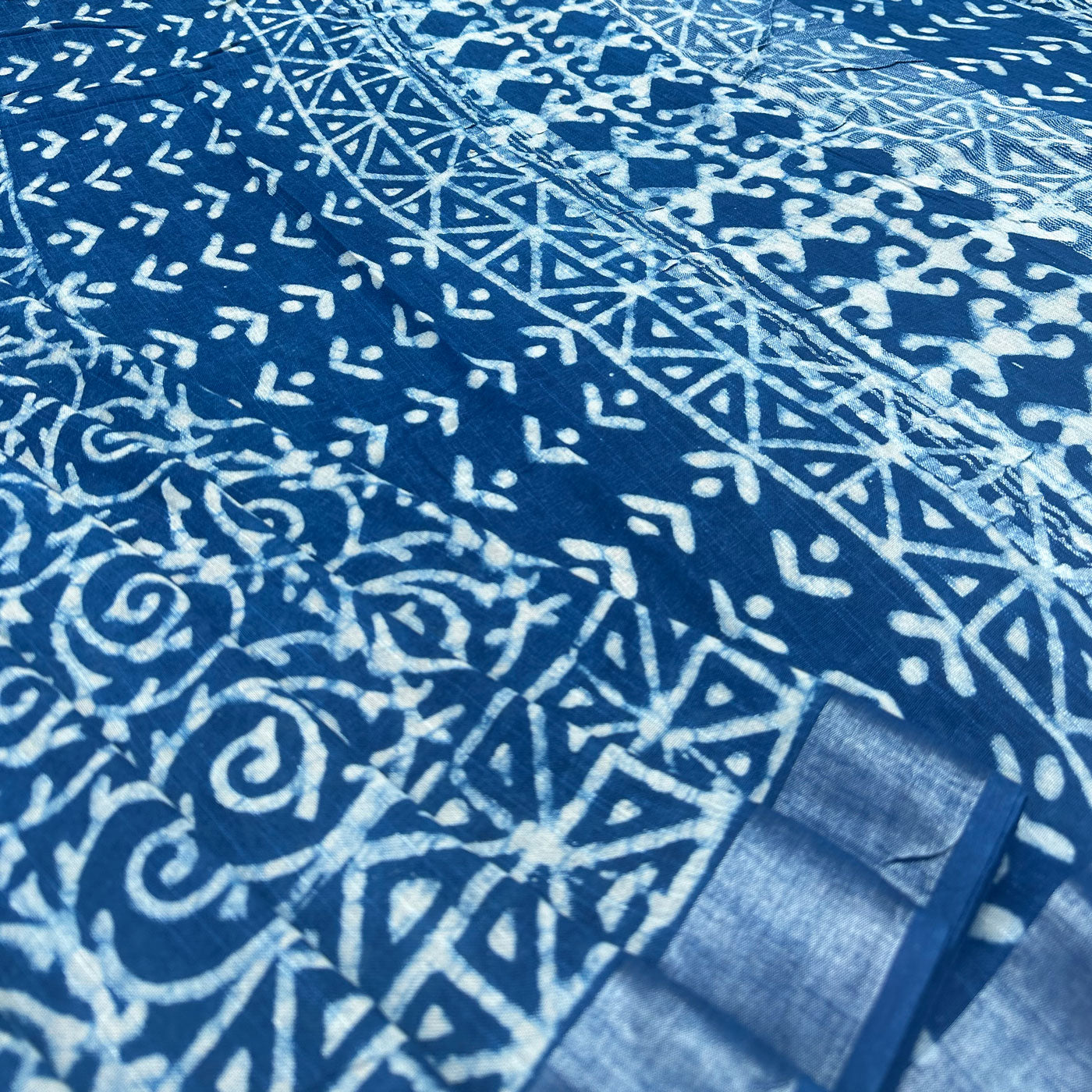 Indigo Hand Block Cotton Linen Saree