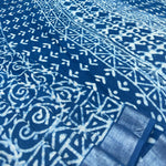 Load image into Gallery viewer, Indigo Hand Block Cotton Linen Saree
