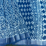 Load image into Gallery viewer, Indigo Hand Block Cotton Linen Saree
