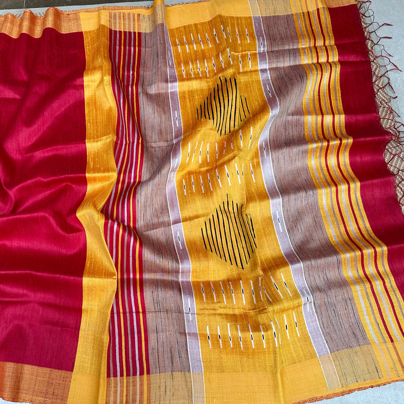 Aadi Basant Tussar Dupion Silk Saree