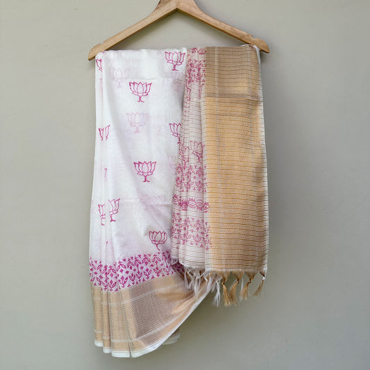 Aaditya Handblock Printed Cotton Silk Saree