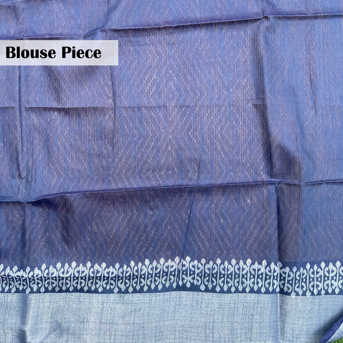 Blouse piece with ornamental border detail on indigo cotton silk – Aadya by The Thread Weavers