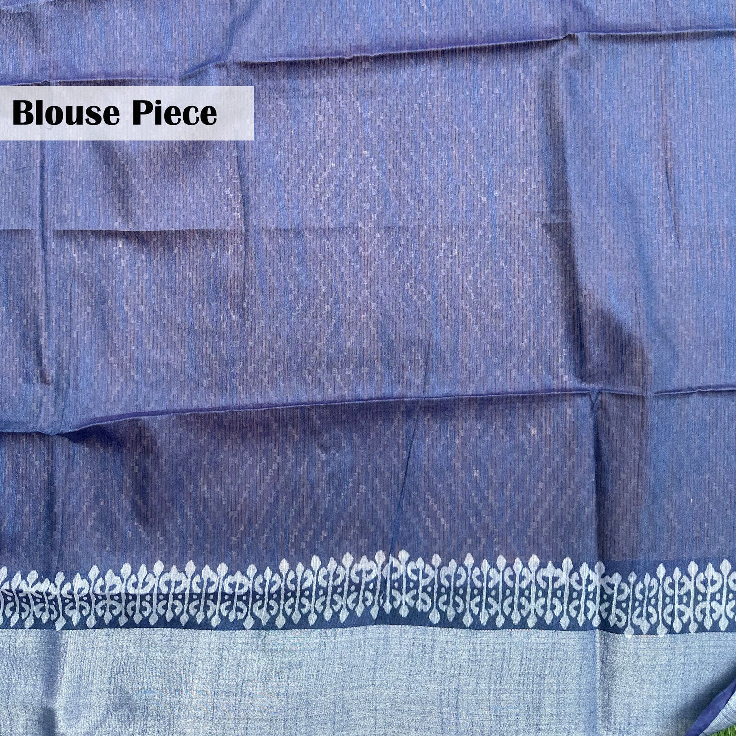 Blouse piece with ornamental border detail on indigo cotton silk – Aadya by The Thread Weavers