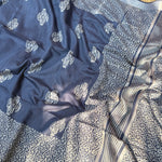 Load image into Gallery viewer, Aadya Indigo Hand Block Cotton Silk Saree
