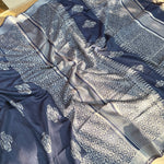 Load image into Gallery viewer, Aadya Indigo Hand Block Cotton Silk Saree
