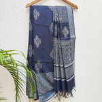 Load image into Gallery viewer, Aadya Indigo Hand Block Cotton Silk Saree
