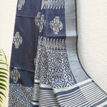 Load image into Gallery viewer, Aadya Indigo Hand Block Cotton Silk Saree
