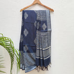Load image into Gallery viewer, Aadya Indigo Hand Block Cotton Silk Saree
