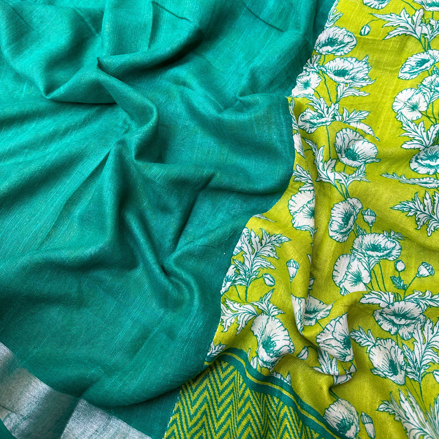 Alpine Poppy Printed Organic Linen Saree