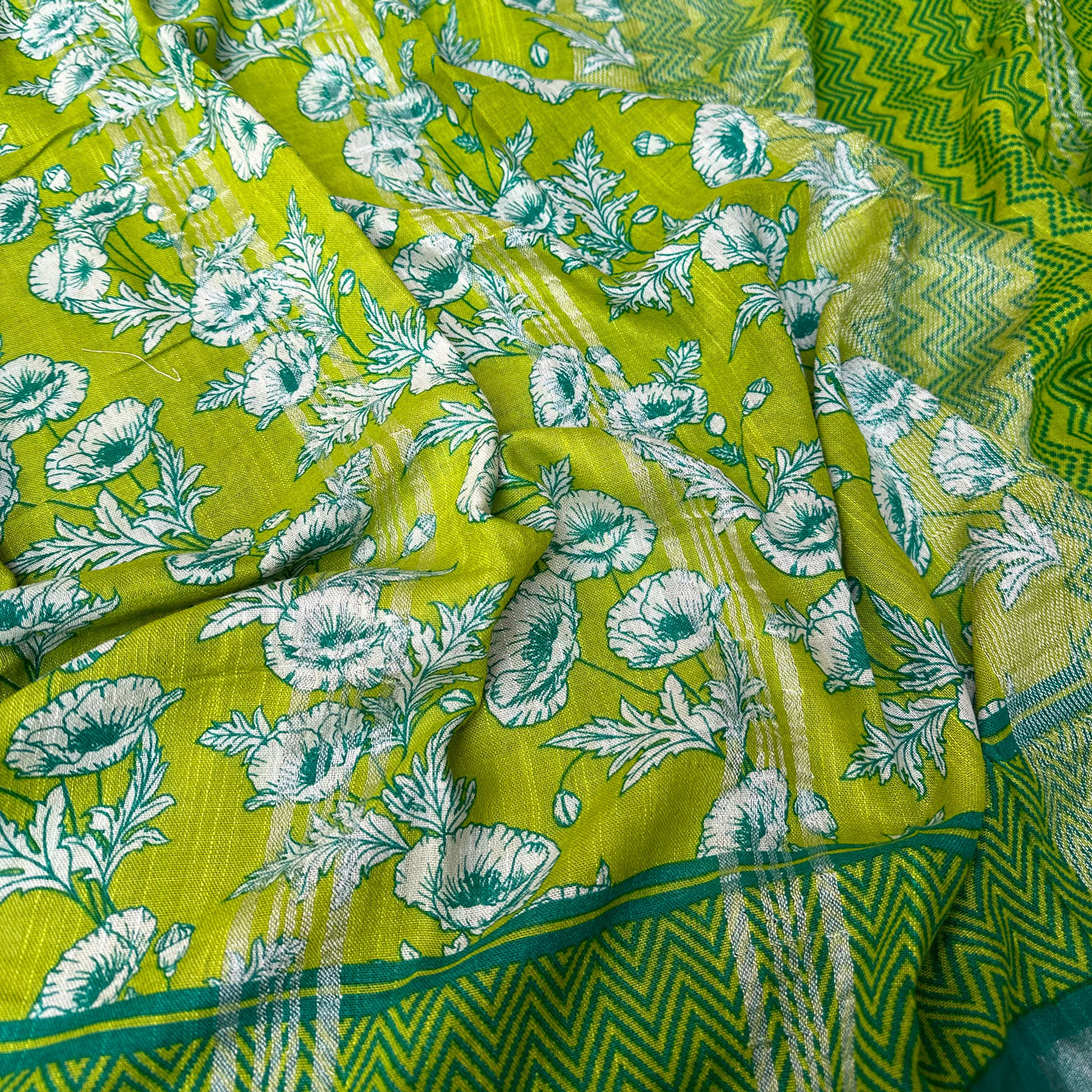 Alpine Poppy Printed Organic Linen Saree
