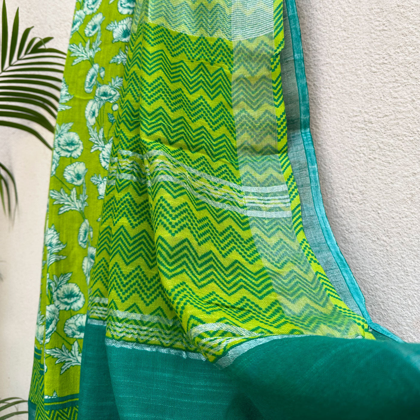Alpine Poppy Printed Organic Linen Saree