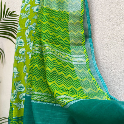 Alpine Poppy Printed Organic Linen Saree