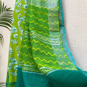 Alpine Poppy Printed Organic Linen Saree