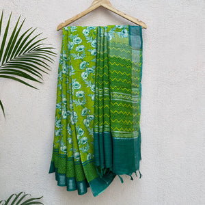Alpine Poppy Printed Organic Linen Saree