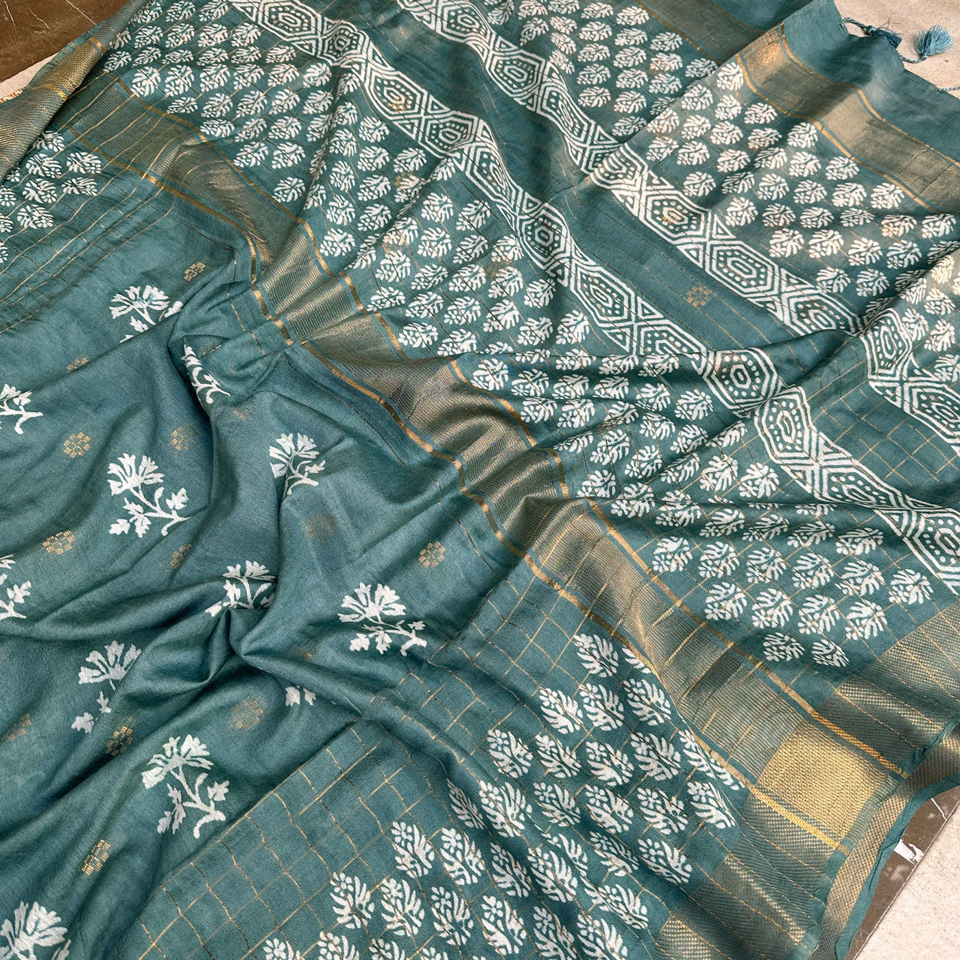 Amaltas Handblock Printed Cotton Silk Saree