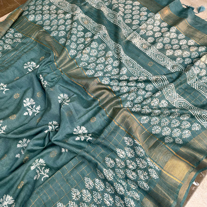 Amaltas Handblock Printed Cotton Silk Saree