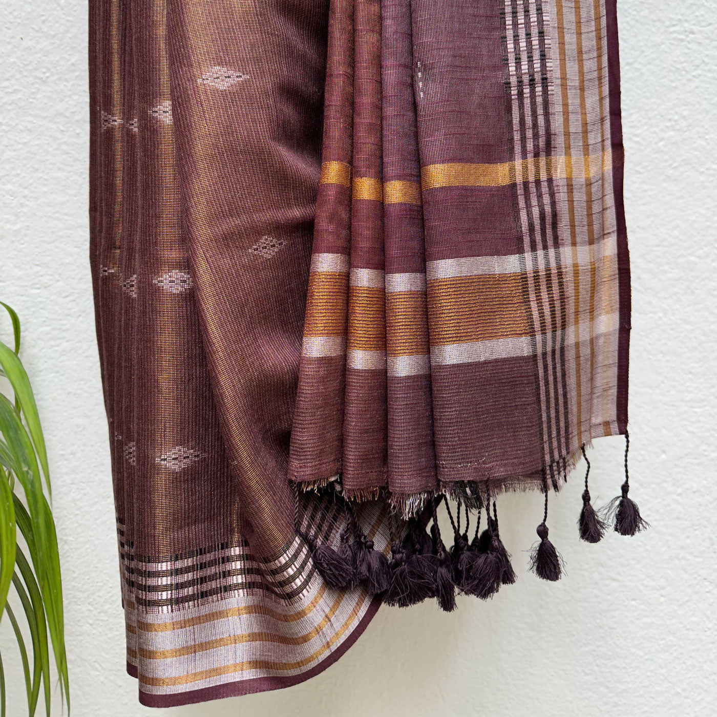 Amaranth Cotton Metallic Saree