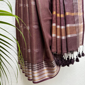 Amaranth Cotton Metallic Saree