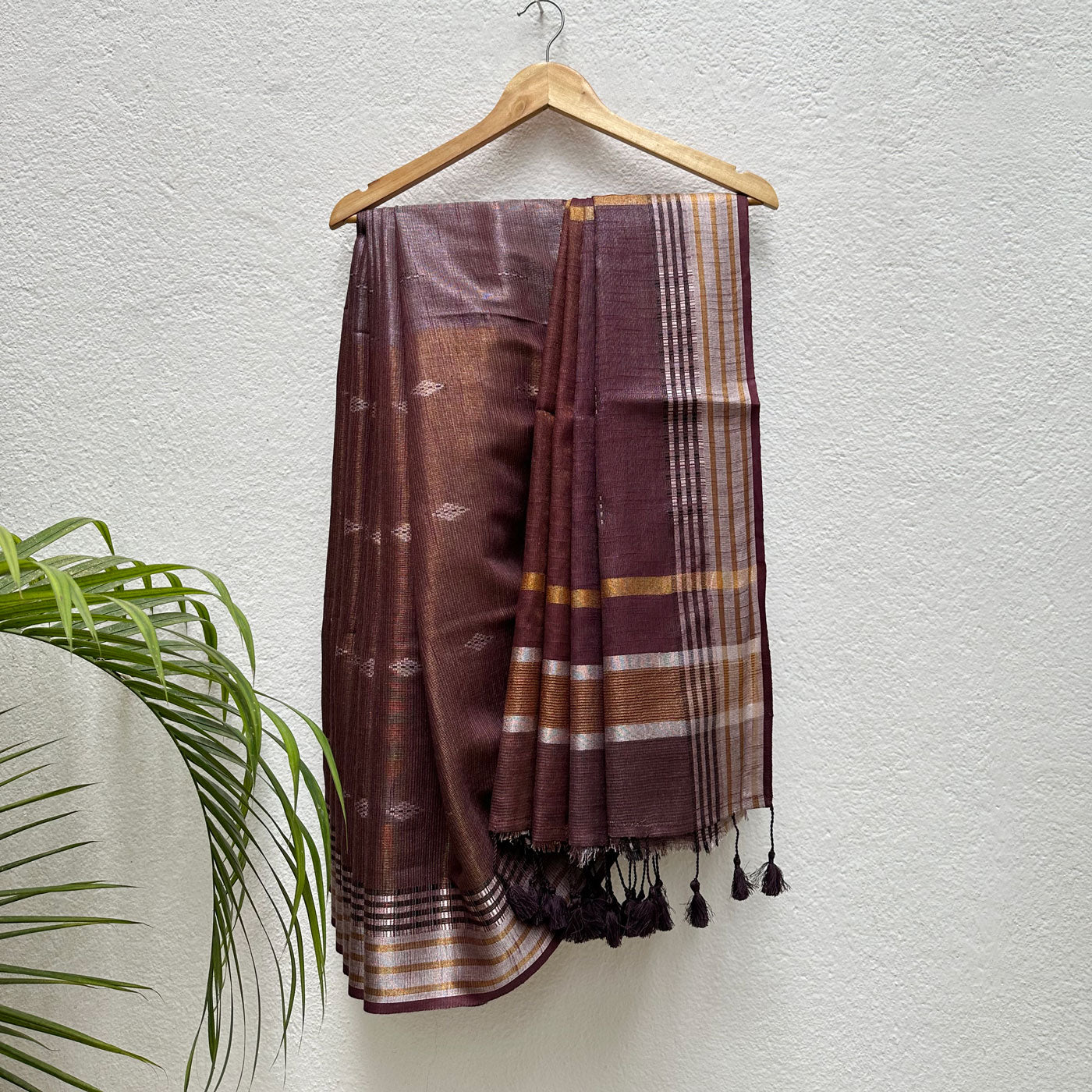 Amaranth Cotton Metallic Saree