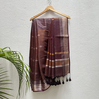Amaranth Cotton Metallic Saree