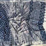 Load image into Gallery viewer, Ambika Indigo Hand Block Cotton Linen Saree
