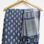 Load image into Gallery viewer, Ambika Indigo Hand Block Cotton Linen Saree
