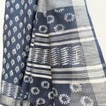 Load image into Gallery viewer, Ambika Indigo Hand Block Cotton Linen Saree

