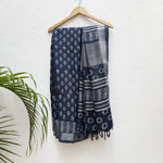Load image into Gallery viewer, Ambika Indigo Hand Block Cotton Linen Saree
