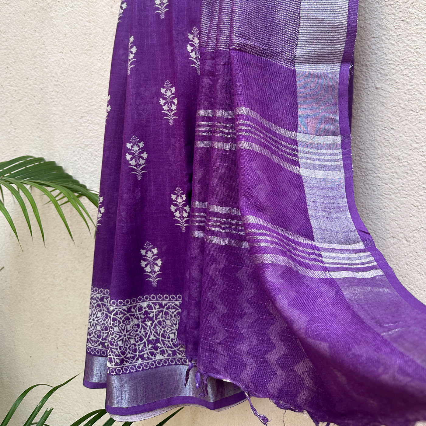 Amethyst Purple Printed Organic Linen Saree