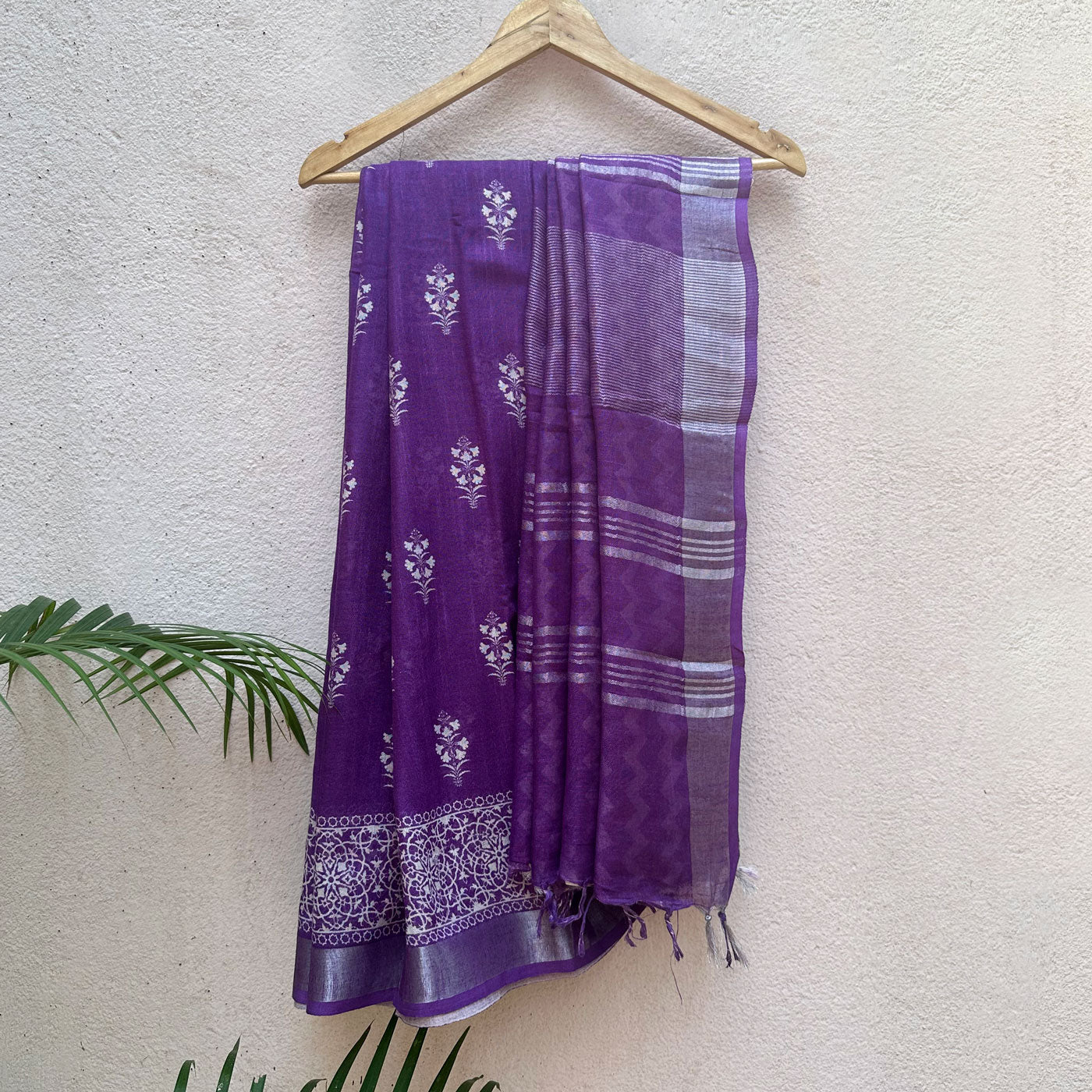Amethyst Purple Printed Organic Linen Saree