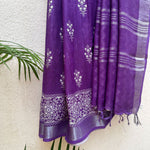 Load image into Gallery viewer, Amethyst Purple Printed Organic Linen Saree

