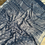Load image into Gallery viewer, Amrit Indigo Handblock Cotton Linen Saree
